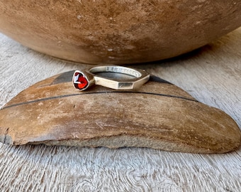 Lilly Barrack Squared Sterling Silver Orange Garnet Narrow Ring Approx Size 7 to 7.75