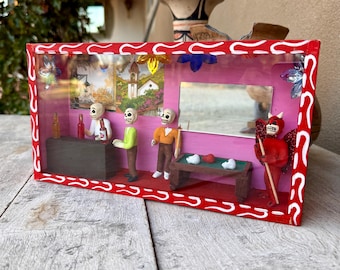 Oaxaca Mexican Shadowbox Calavera Skeleton Bar Pool Table, 11.5 W x 5.75 T