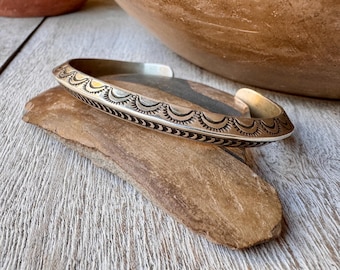 Navajo Randy Secatero Carinated Sterling Silver Cuff Approx Size 6.5, Stamped Bracelet 23g