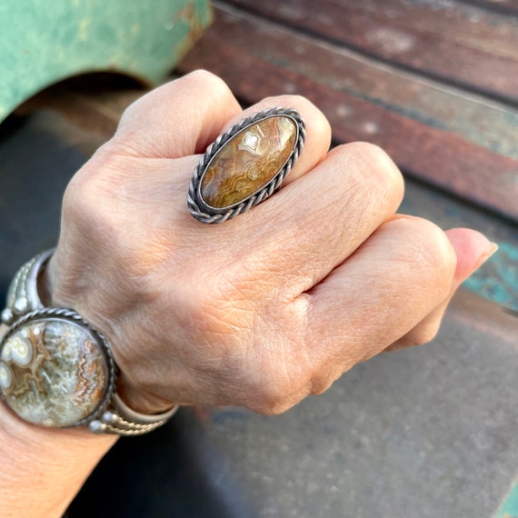 Vintage Navajo Agate Petrified Wood Ring Approx S… - image 2