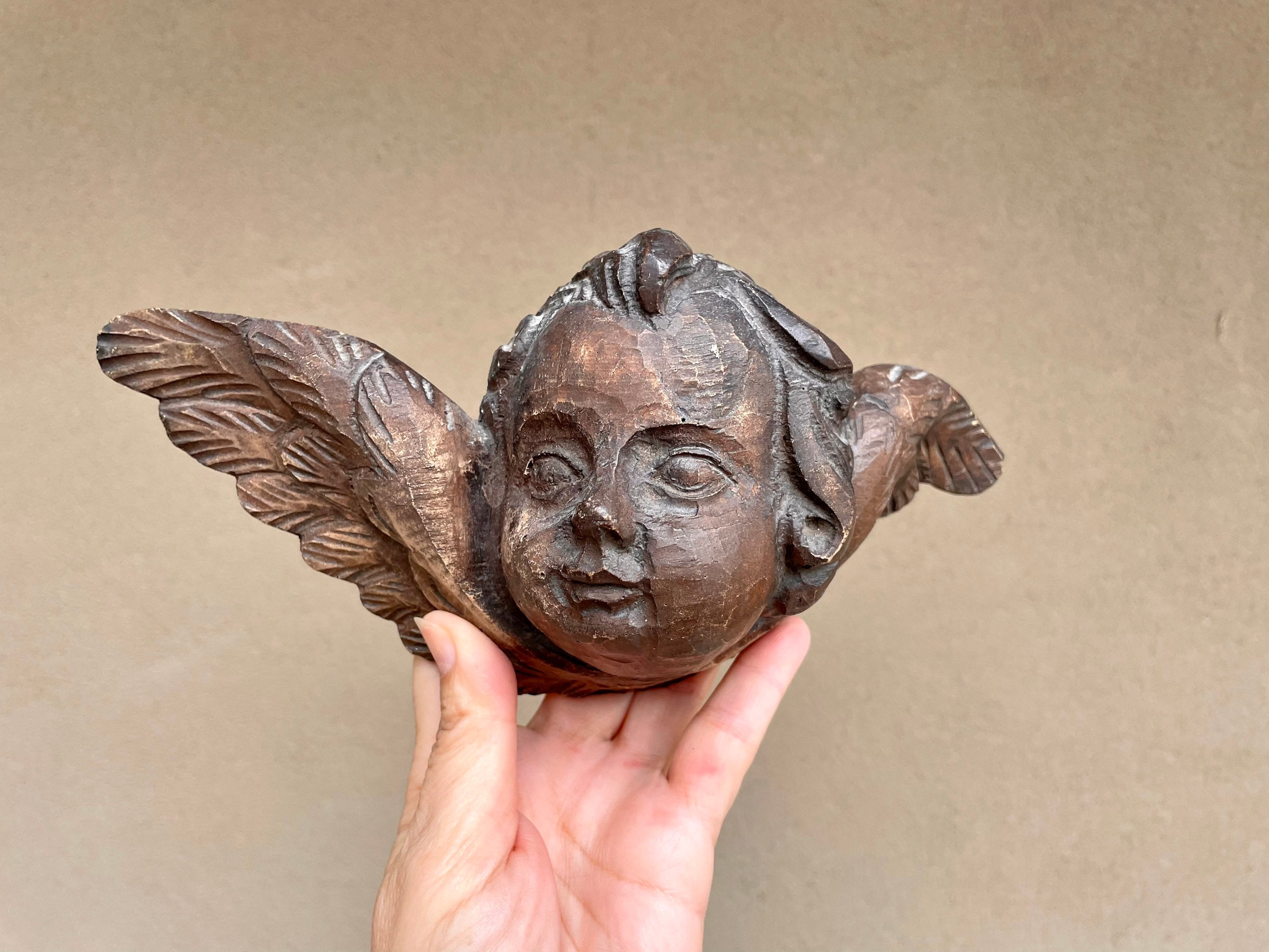 Vintage Chalkware Angel with Wings Wall Hanging (WoodLike), Wall Angel