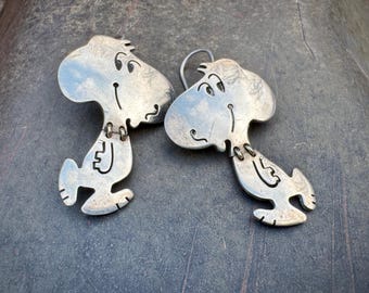 Vintage Taxco Mexican Sterling Silver Earrings Cartoon Beagle, Approx 1.75" Dangle to 2"
