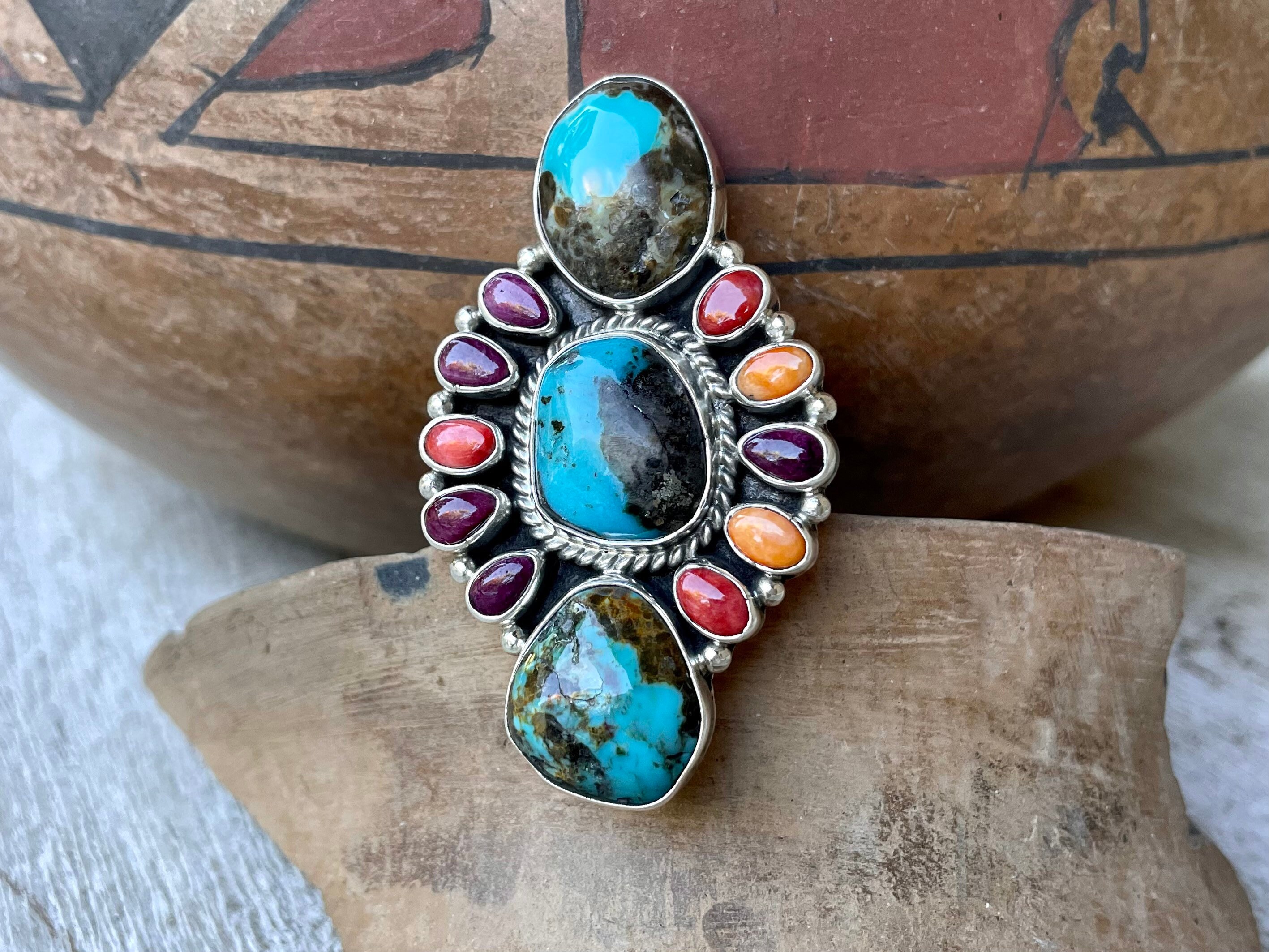 Navajo Mary Jane Garcia Turquoise Multistone Ring Size 8.5, Native ...