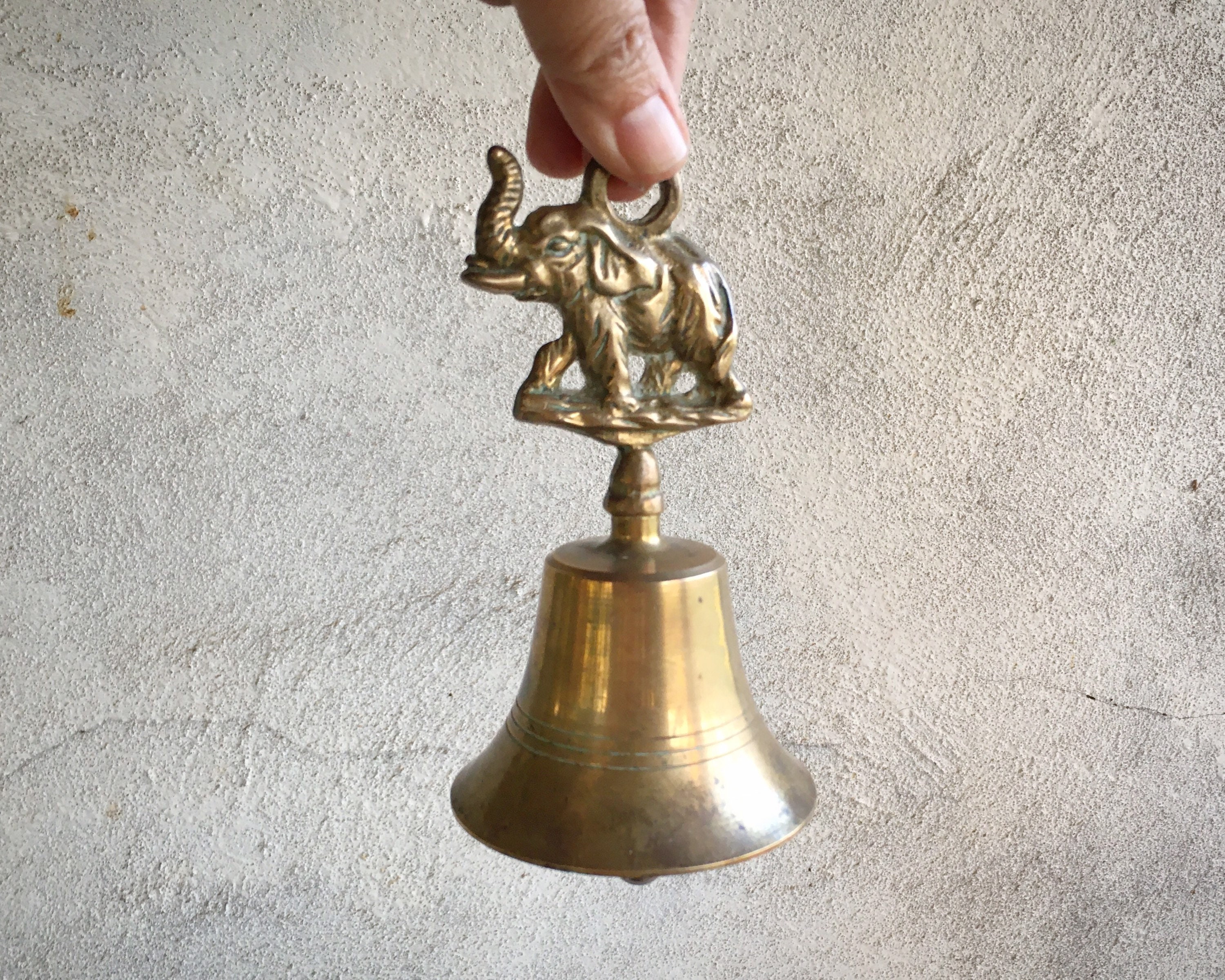 Vintage Brass Bell with Elephant Figural Handle, Bohemian Home Decor