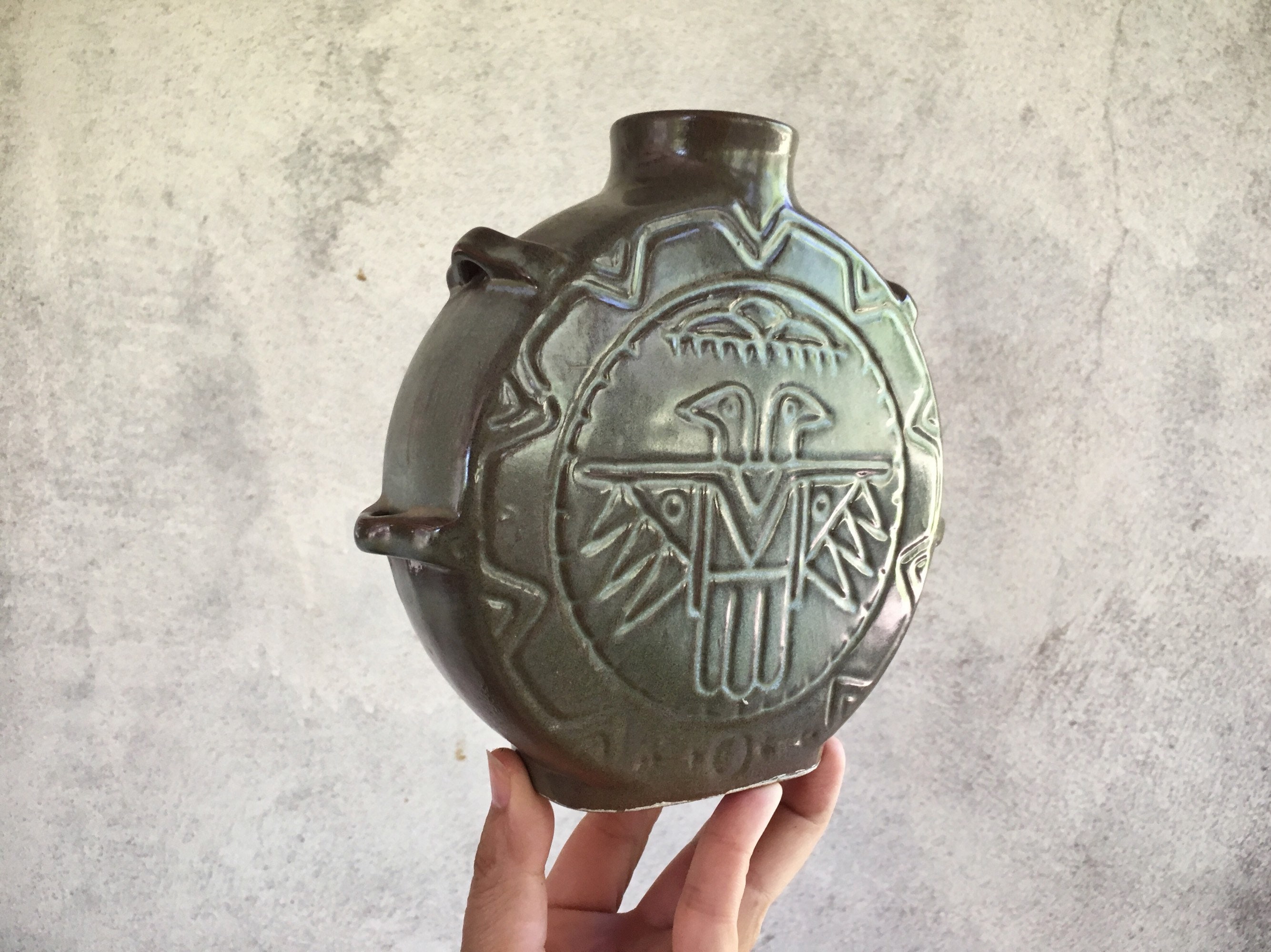 Download Vintage Frankoma Pottery Thunderbird Canteen Vase Prairie ...