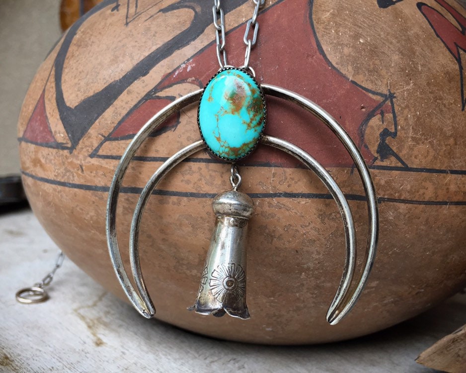Turquoise Silver Wire Naja Pendant on Sterling Silver Link Chain for