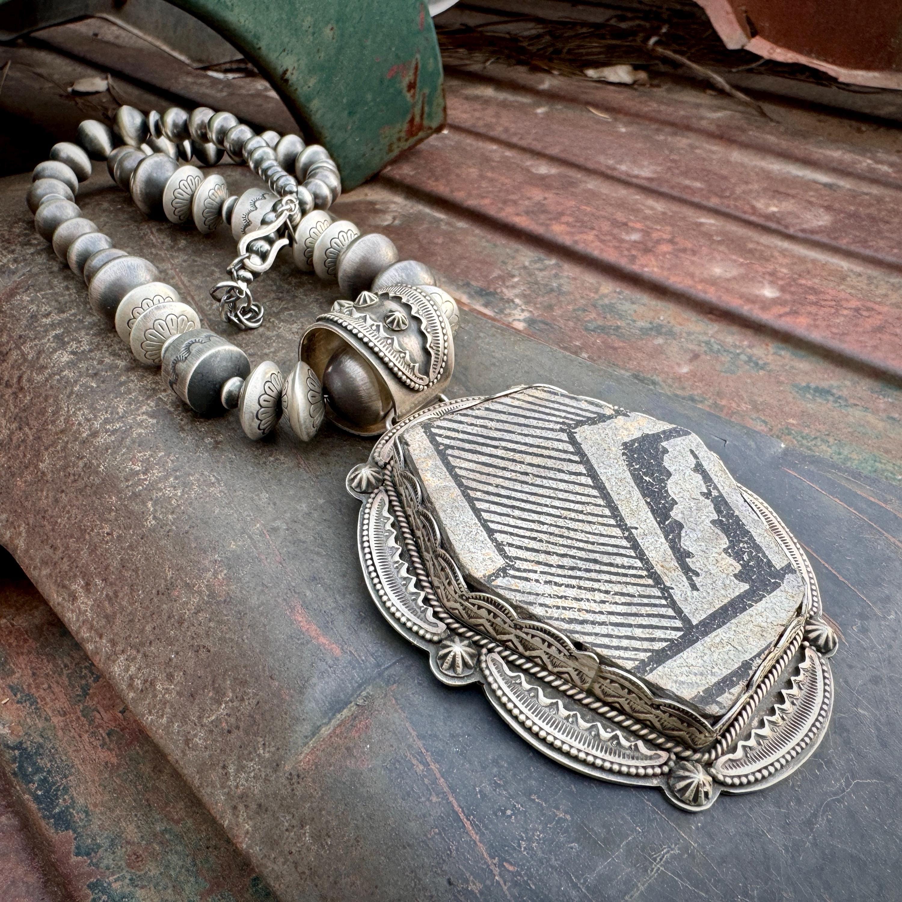 Stunning Vintage Native American Navajo Heavy Sterling Silver Bead Necklace Stunning Vintage Native American Navajo Heavy Sterling Silver Bead Necklace