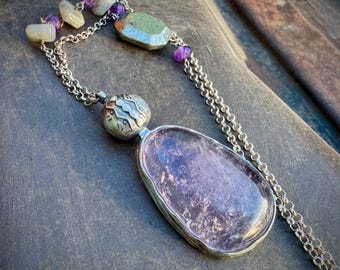 Sterling Silver Amethyst Pyrite Necklace Approx 24", Retired Silpada N3119