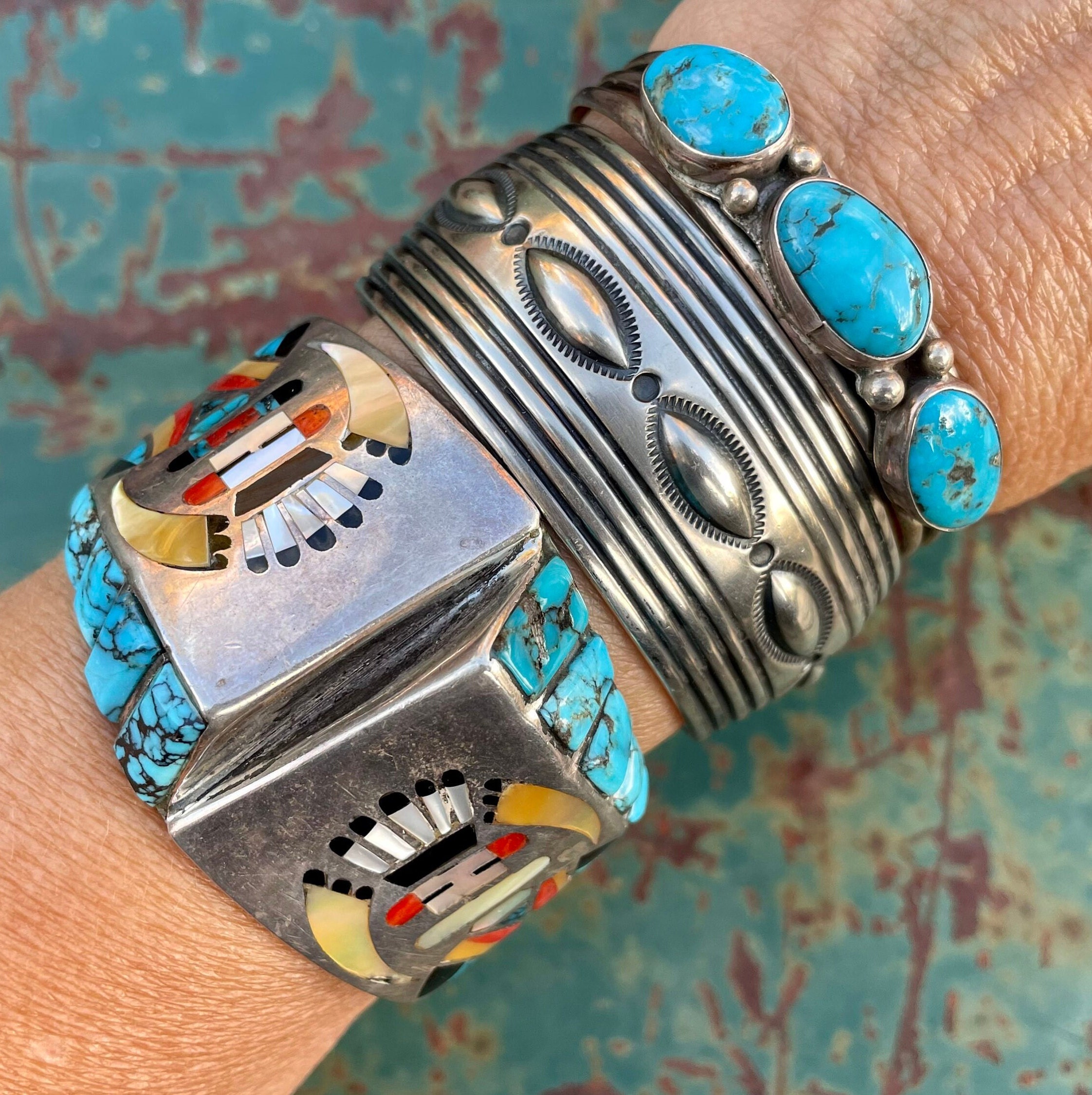 Important Early Steve Arviso Vintage Native American Navajo Turquoise Sterling Silver Bracelet Important Early Steve Arviso Vintage Native American Navajo Turquoise Sterling Silver Bracelet