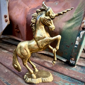 Vintage Brass Unicorn Figurine 8&quot; Tall, Medium-Large Size, Hollywood Regency Brass Decor