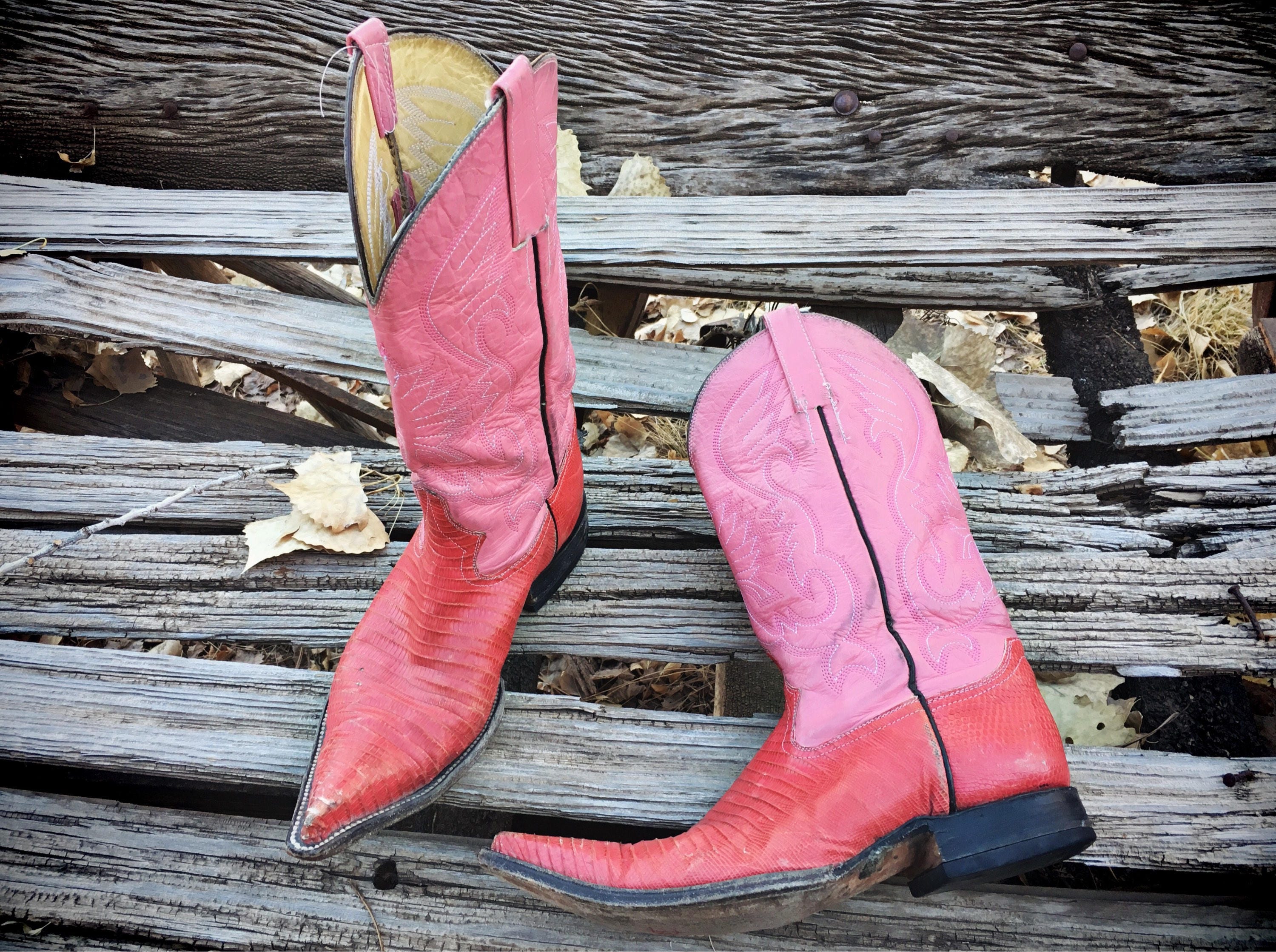 Vintage Mexican Cowboy Boots Women Size 9 Pointy Toe Boots Pink Cowgirl ...