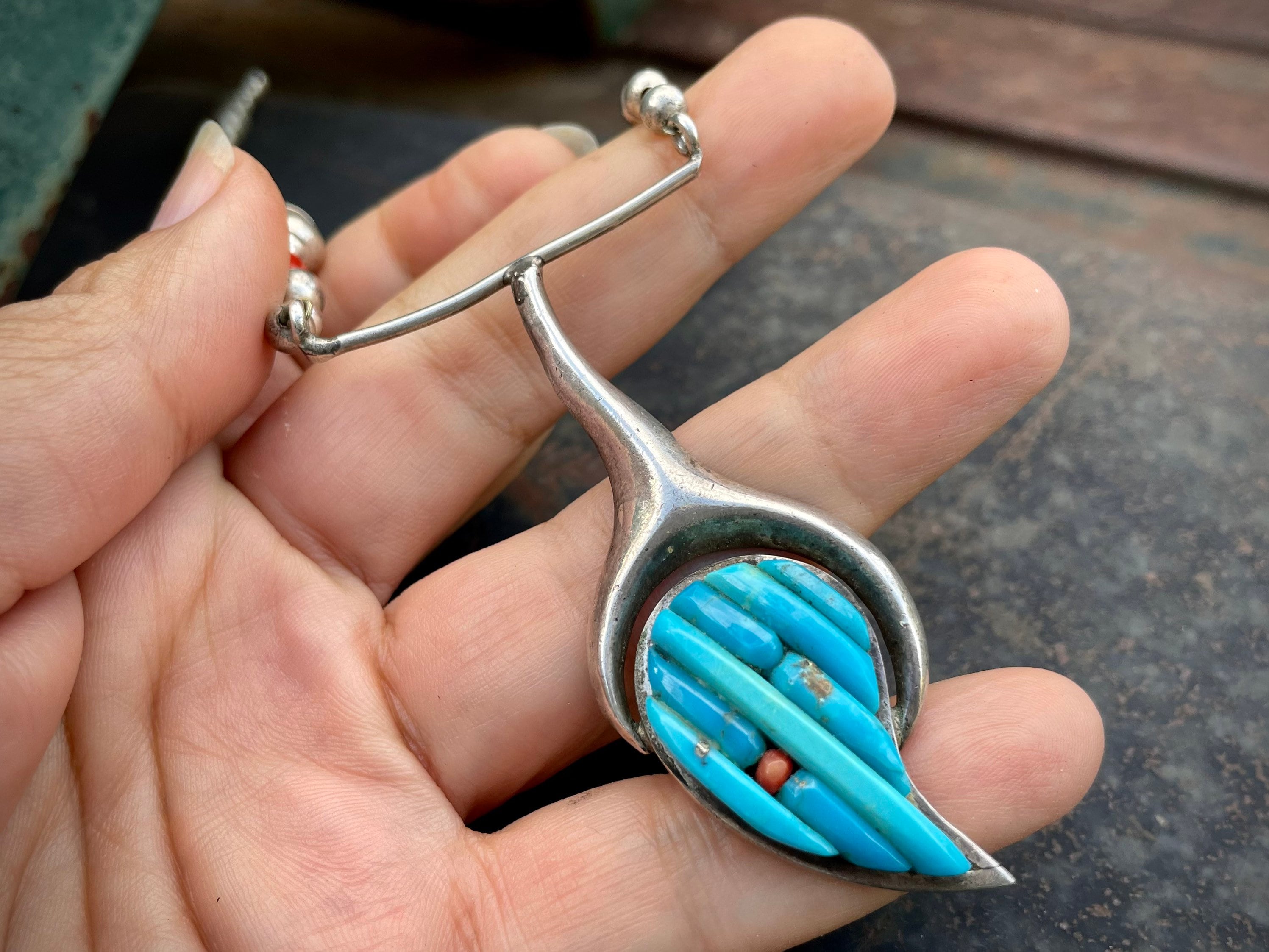 The Best Vintage Native American Navajo Turquoise Inlay Sterling Silver Tubule Necklace The Best Vintage Native American Navajo Turquoise Inlay Sterling Silver Tubule Necklace