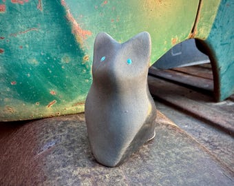 1996 Andrew Rodriguez Laguna Pueblo Pottery Owl Fetish 2.75", Turquoise Eyes