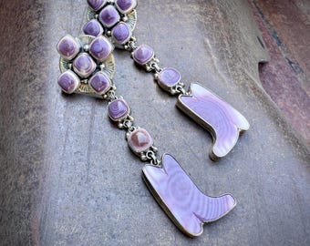 Federico Jimenez Cowgirl Boot Earrings 3.5" Long, Wampum, Western Theme