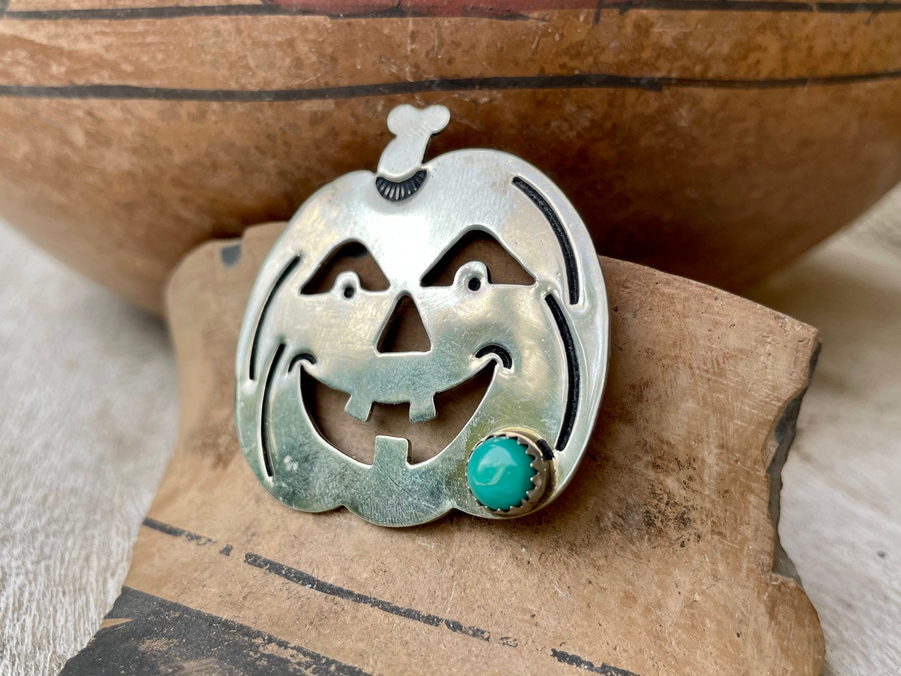 German Silver Jack O Lantern Brooch Pin for Hat or Jacket, Pumpkin Fall ...