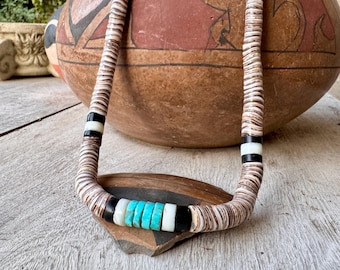 1970s Light Shell Turquoise Heishi Necklace Approx 19.5", Vintage Native American Jewelry