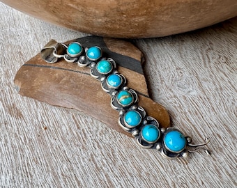 Navajo Sheila Tso Turquoise Sterling Silver Caterpillar Pendant 3", No Chain