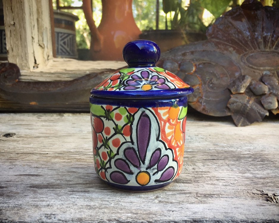 Talavera Trinket Box Candy Dish with Lid, Mexican Home Southwestern