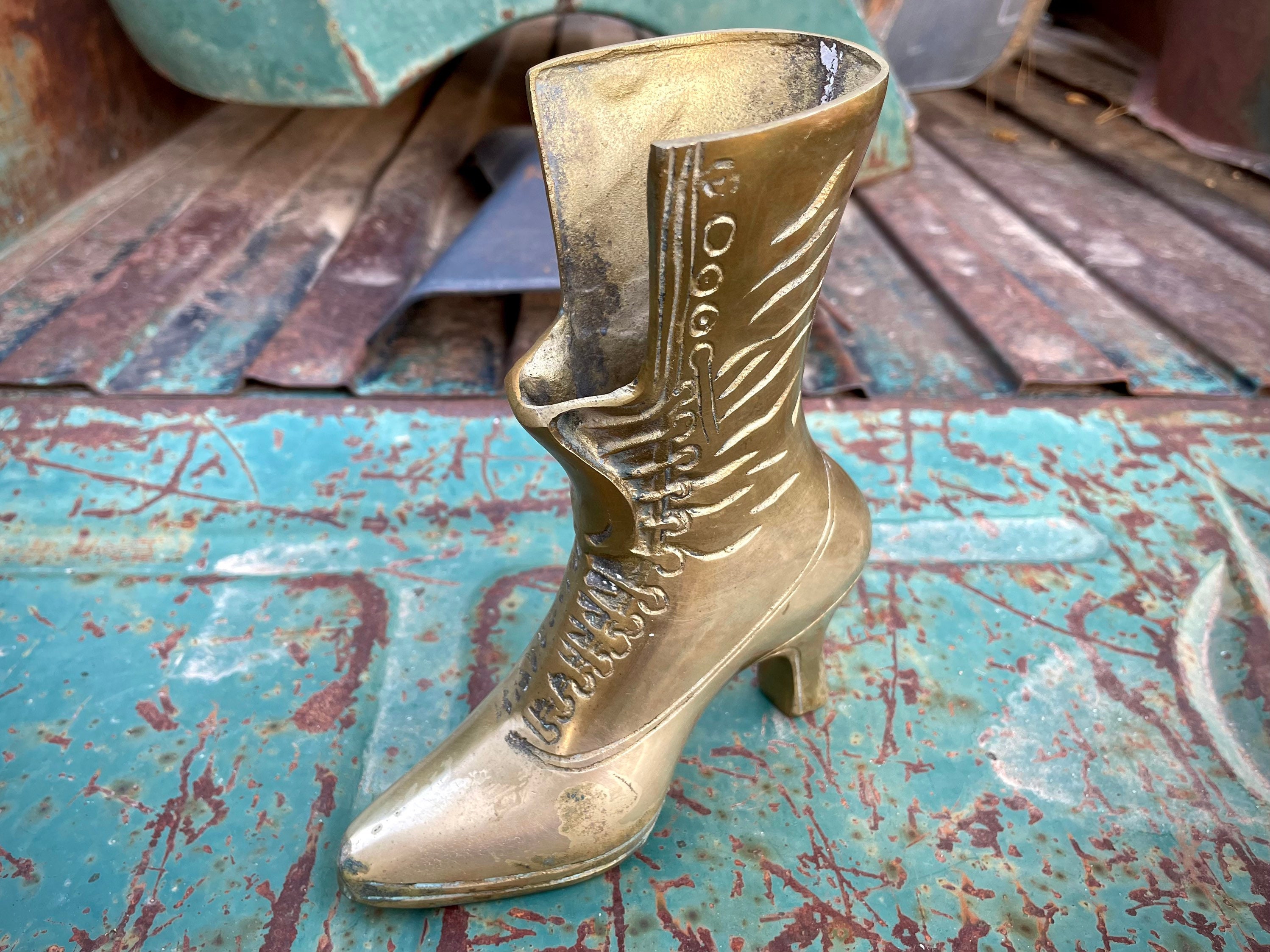 1970s Brass Victorian Boot Figurine 
