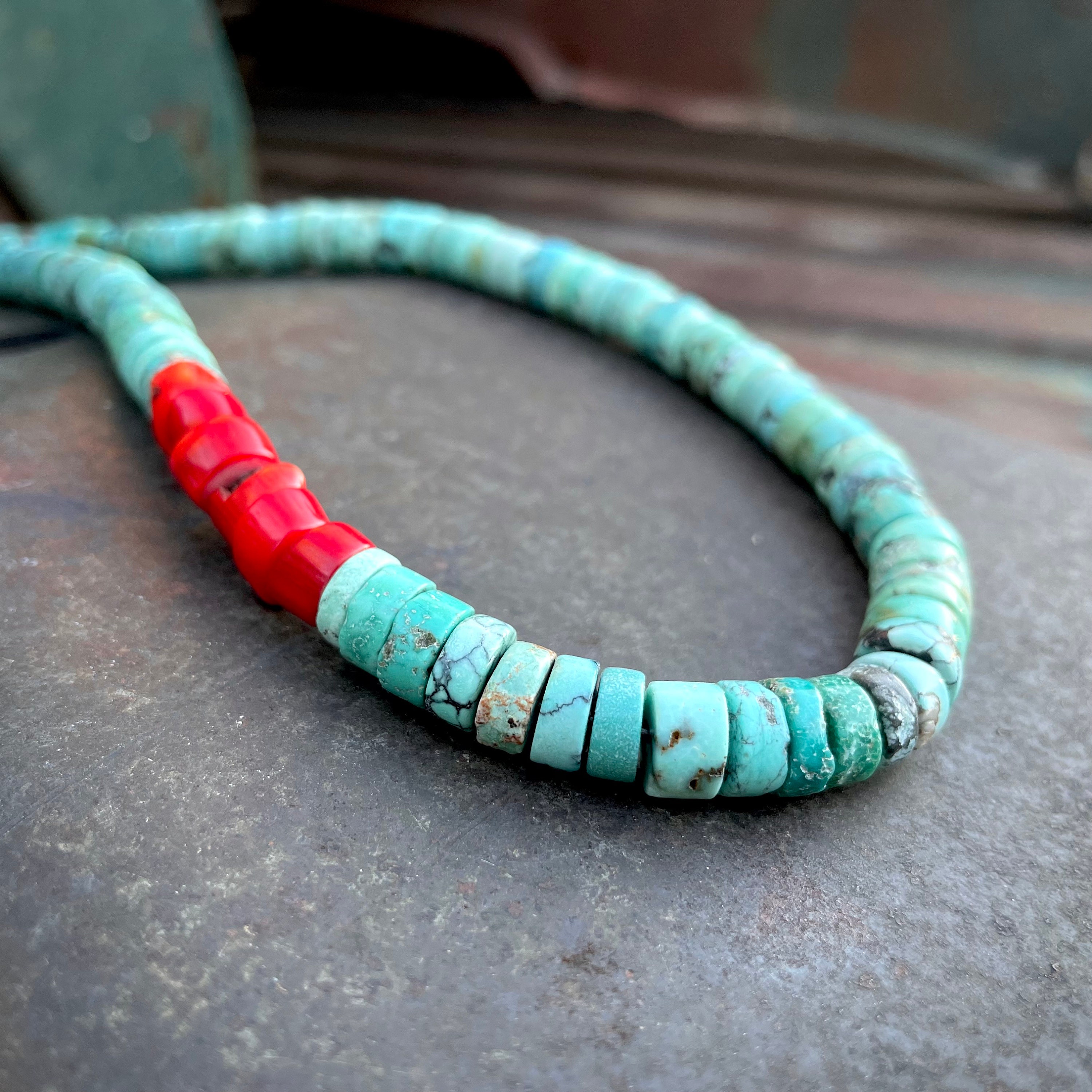 Coral heishi beads deals