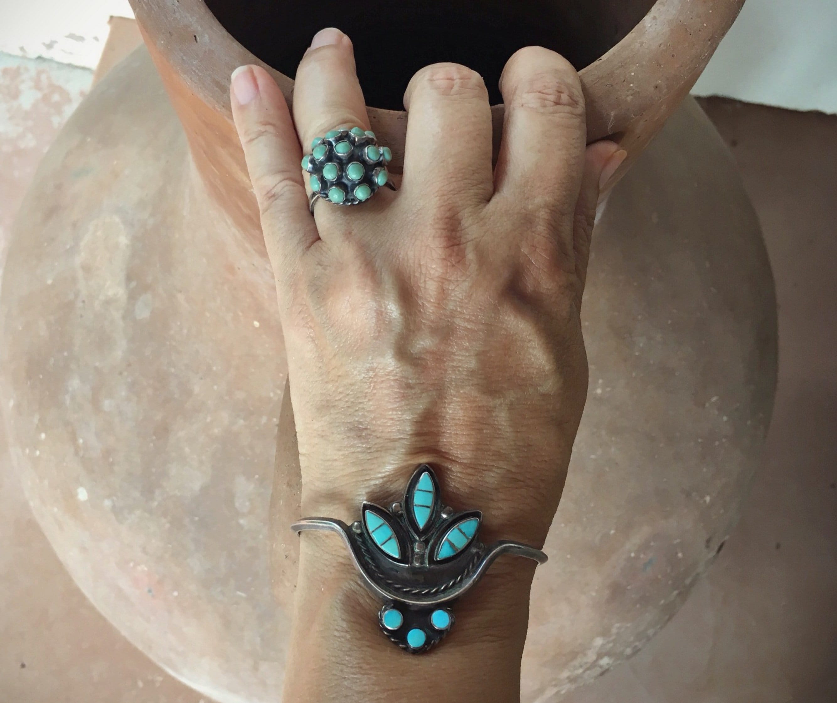 Signed Zuni Turquoise Bracelet for Small Wrist, Southwestern Jewelry ...