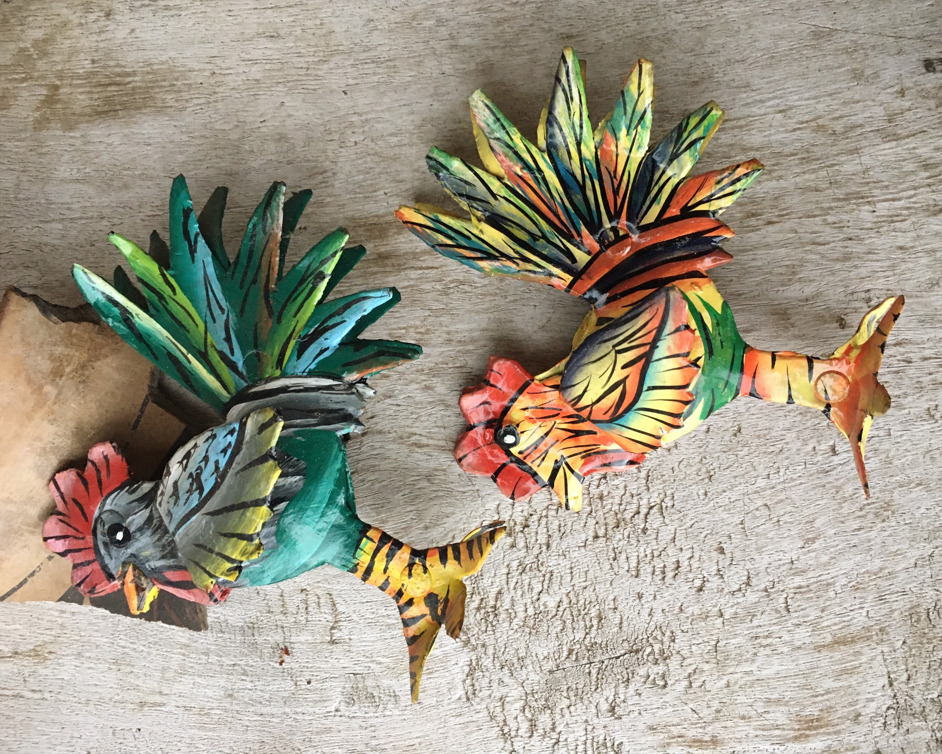Small Metal Roosters Painted in Bright Colors, Gifts for Friend, Folk