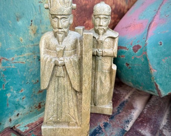 Carved Serpentine Stone Bookends Scholars, Library Decor Vintage Office Book Shelf Vignette