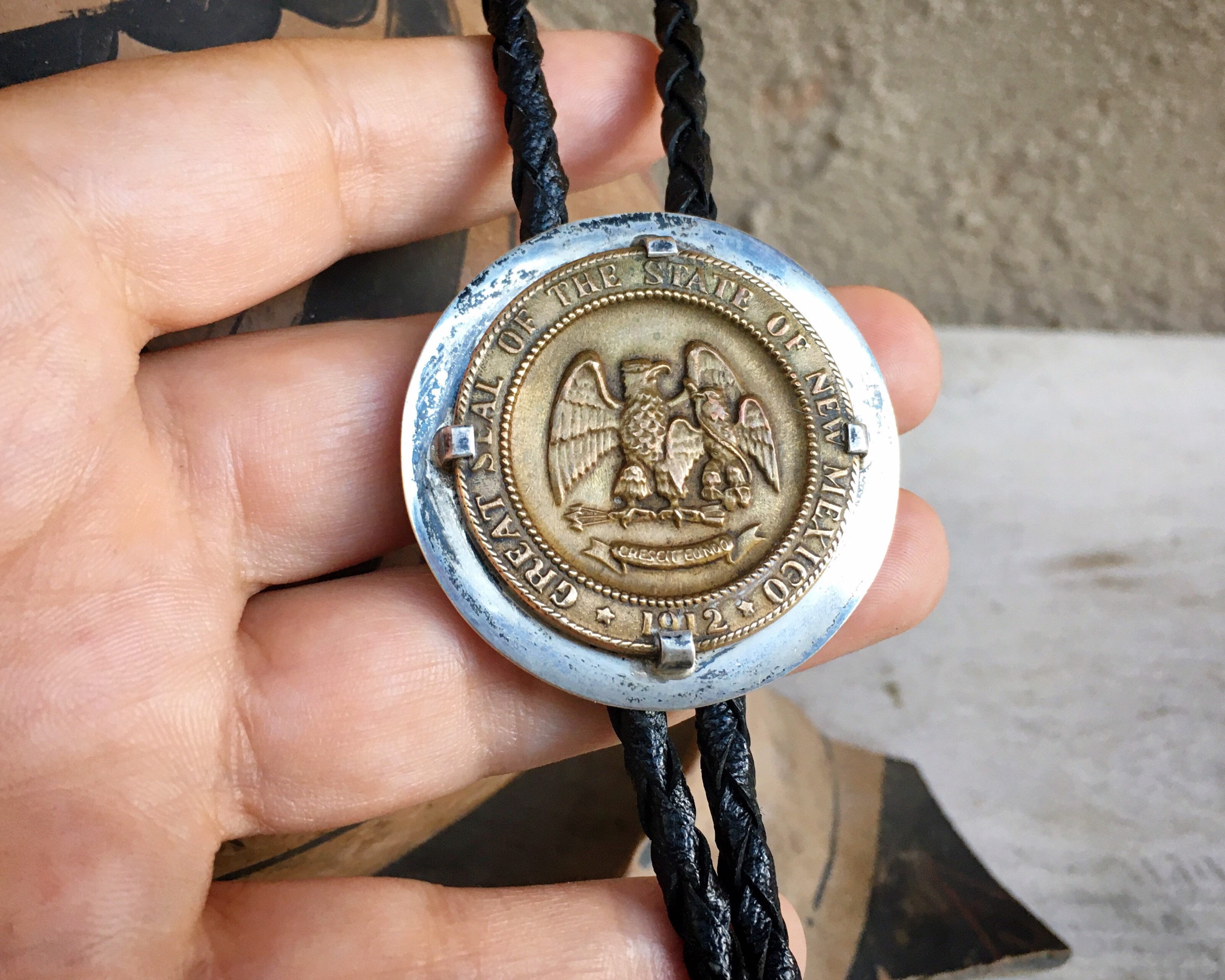 Sterling Silver Bolo Tie with Great Seal of the State of New Mexico