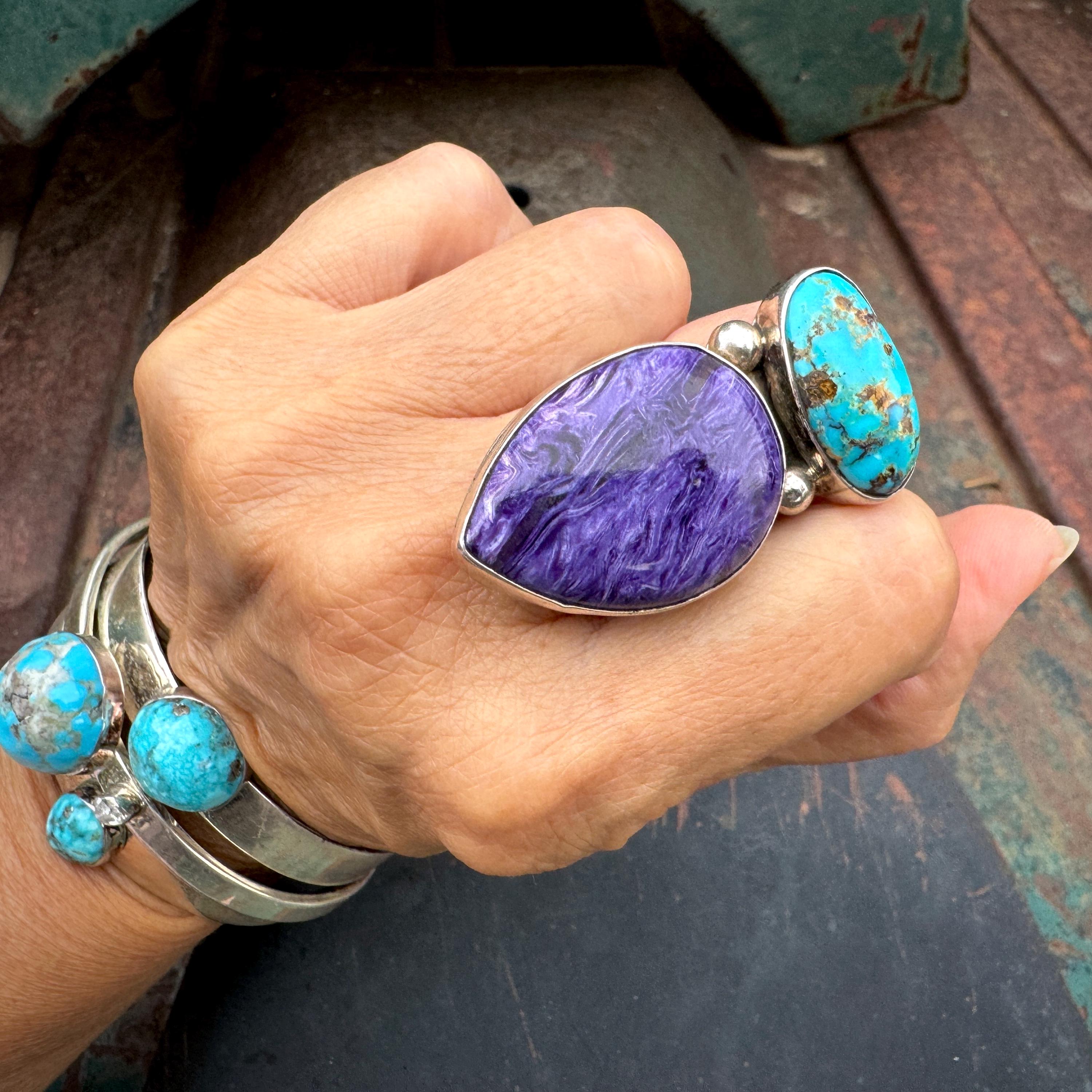 Amazing San Felipe Signed 8 Turquoise Sterling Silver Ring Amazing San Felipe Signed 8 Turquoise Sterling Silver Ring