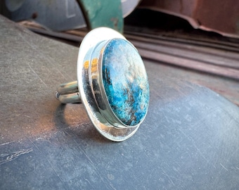 Sterling Silver Shattukite Ring Approx Size 10 by Navajo Me'Dru Nelson