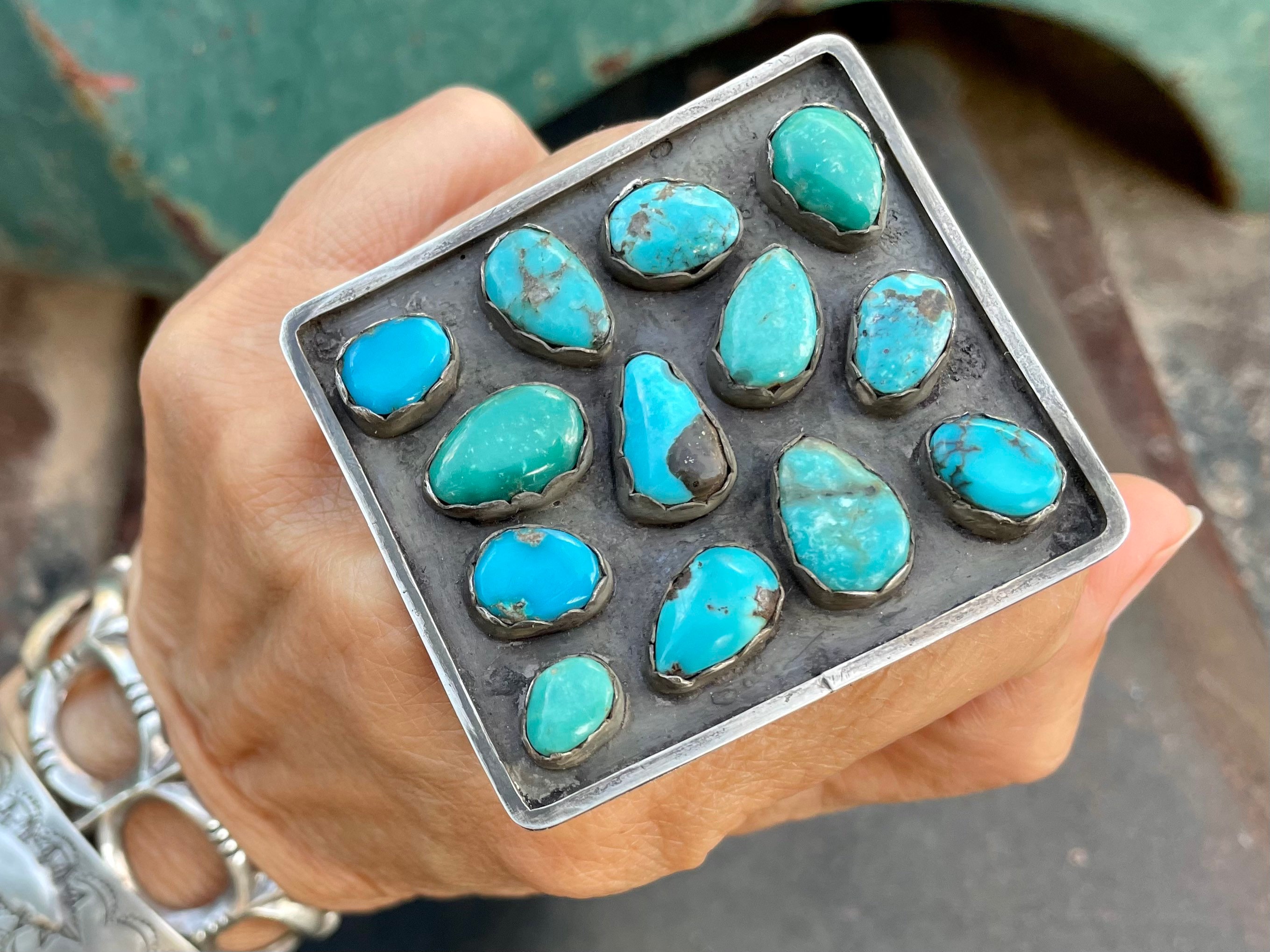 Enormous Earth Blue Turquoise Vintage Native American Navajo Sterling Silver Ring Enormous Earth Blue Turquoise Vintage Native American Navajo Sterling Silver Ring