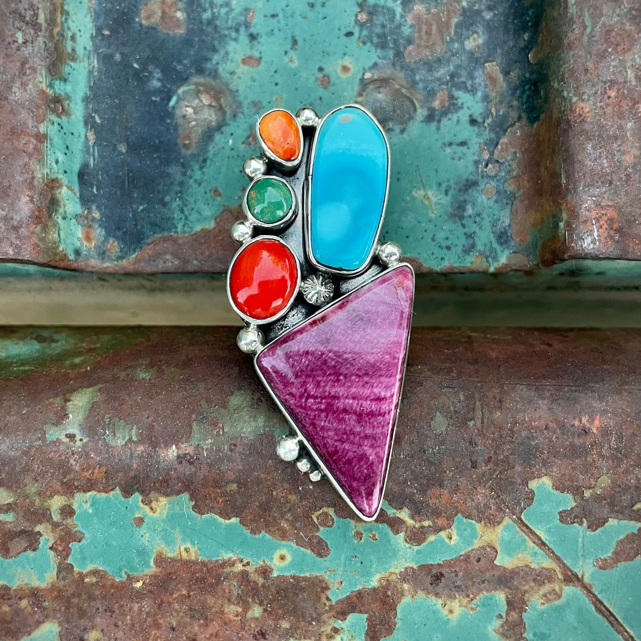 Navajo Mary Jane Garcia Turquoise Multistone Ring Size 8.5, Native ...