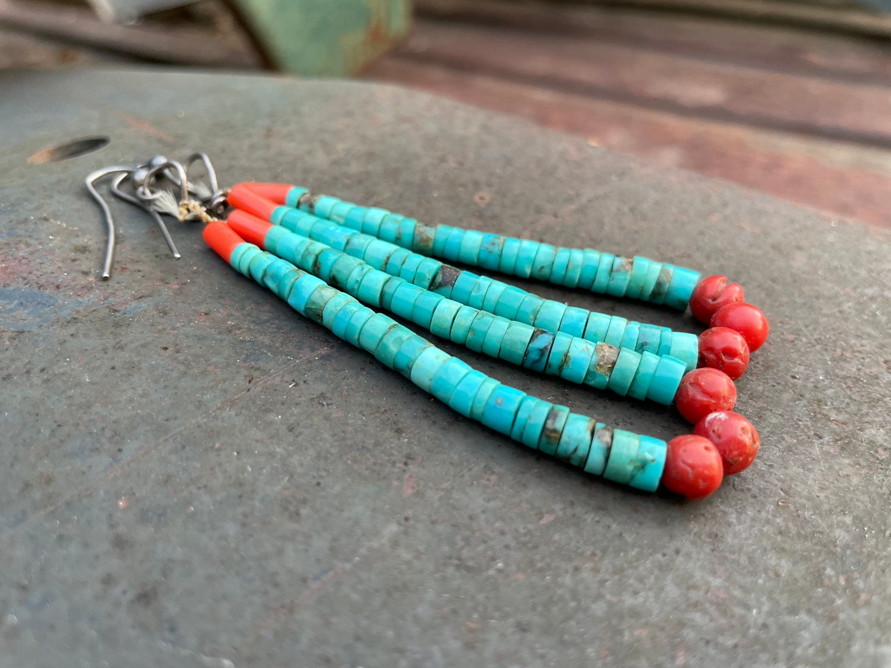 Turquoise and Pen Shell Heishi Bead Earrings