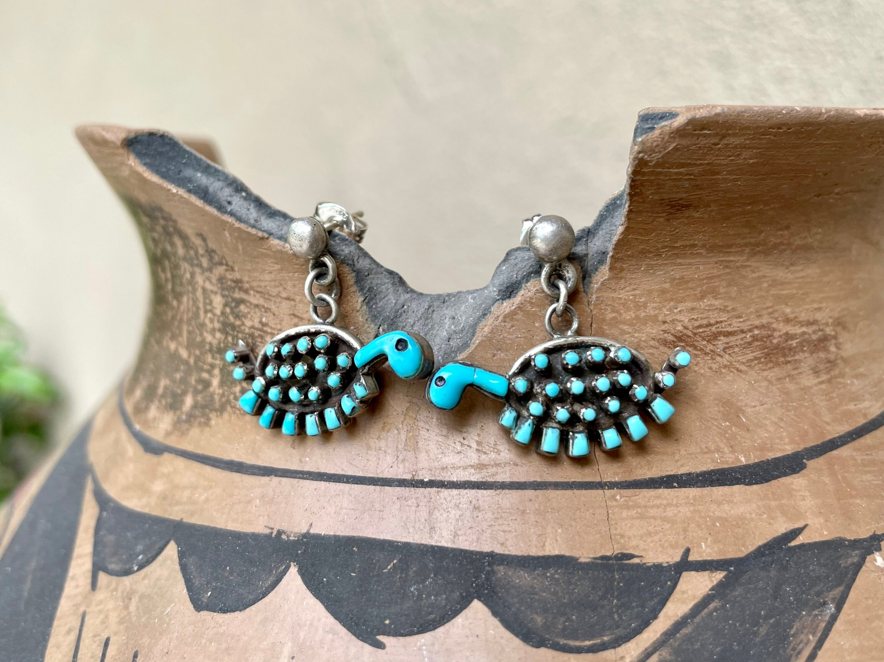 Slithering Snake Vintage Native American Zuni Turquoise Sterling Silver Earrings Slithering Snake Vintage Native American Zuni Turquoise Sterling Silver Earrings