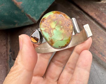 Lilly Barrack Open Cuff Bracelet Sterling Silver Turquoise and Mystic Topaz