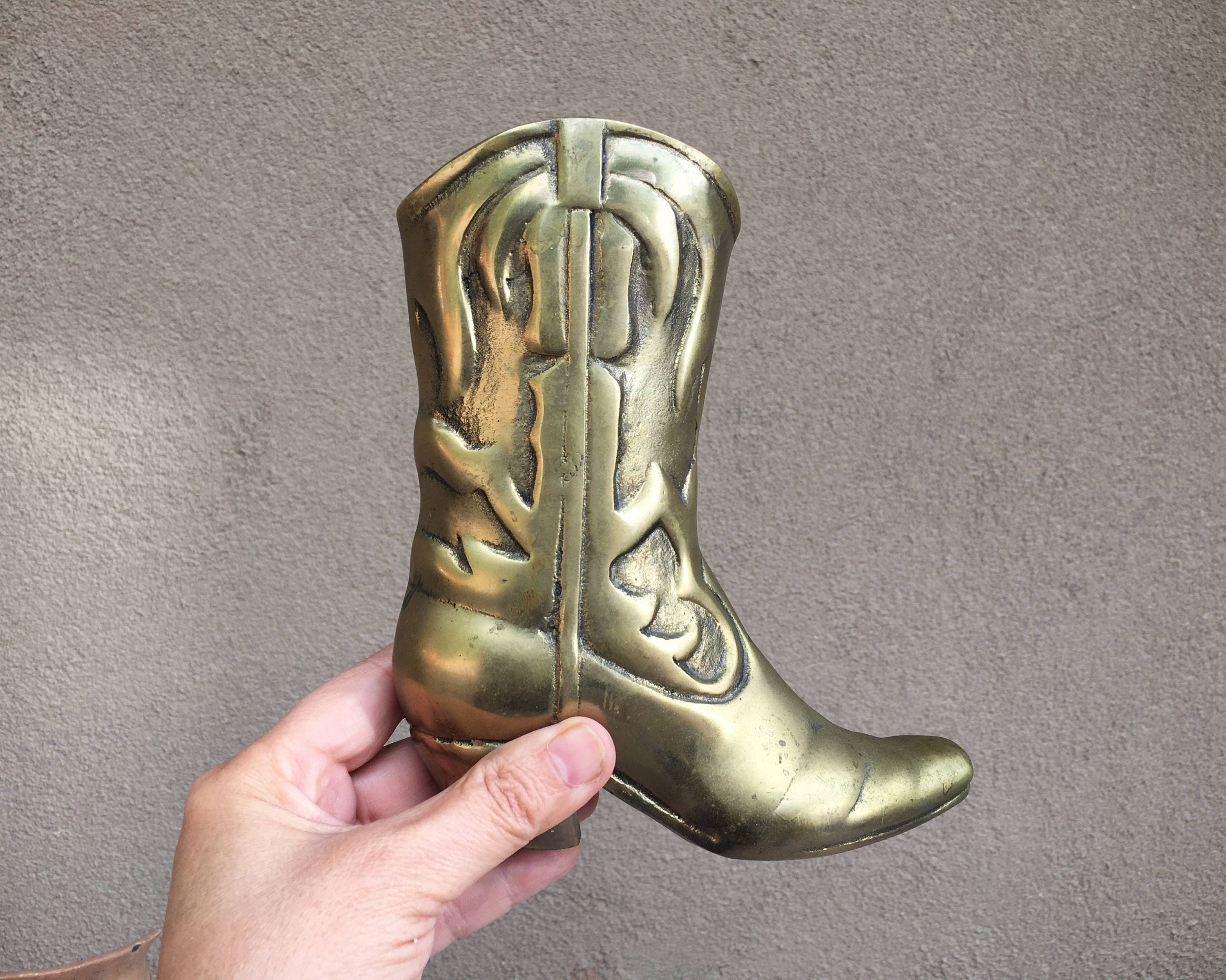 Vintage brass cowboy boot vase brass boot paperweight Western decor midcentury decor cowboy decor pen holder gift cowboy cowgirl gift