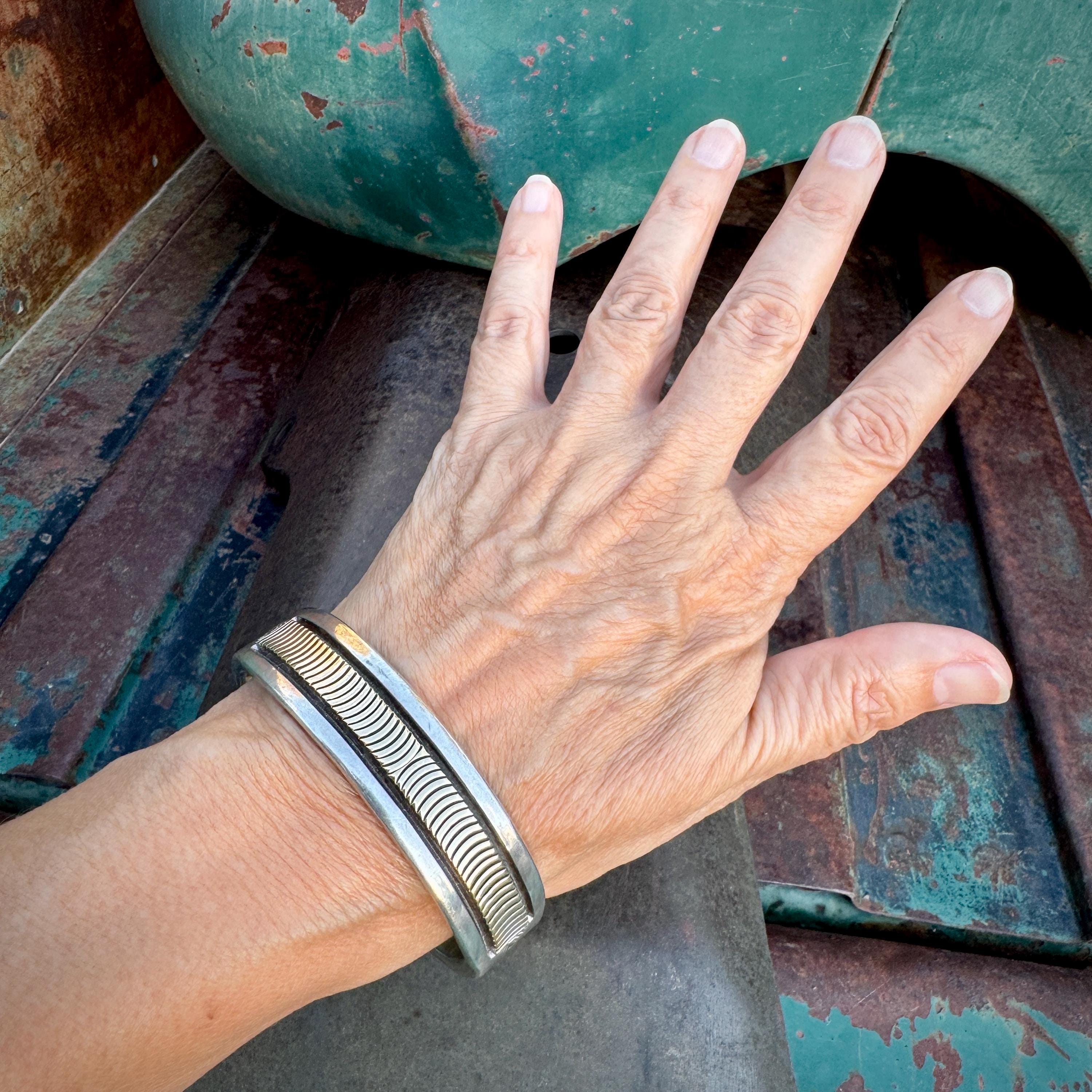 Navajo Bruce Morgan Sterling Silver 14K Gold Cuff Bracelet Size 7