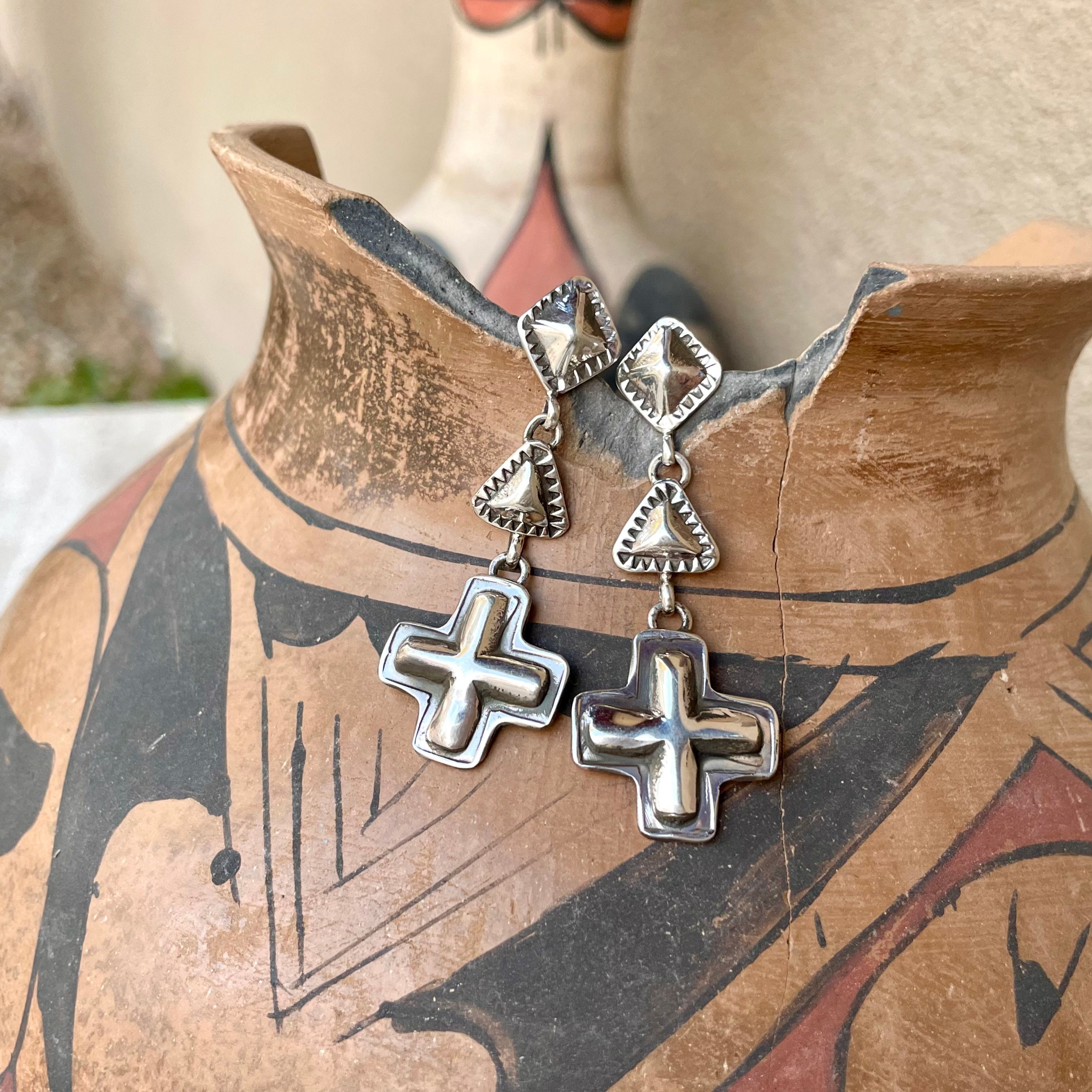 Native American Important Sterling Silver Christian Cross Ron Willie Bracelet Native American Important Sterling Silver Christian Cross Ron Willie Bracelet