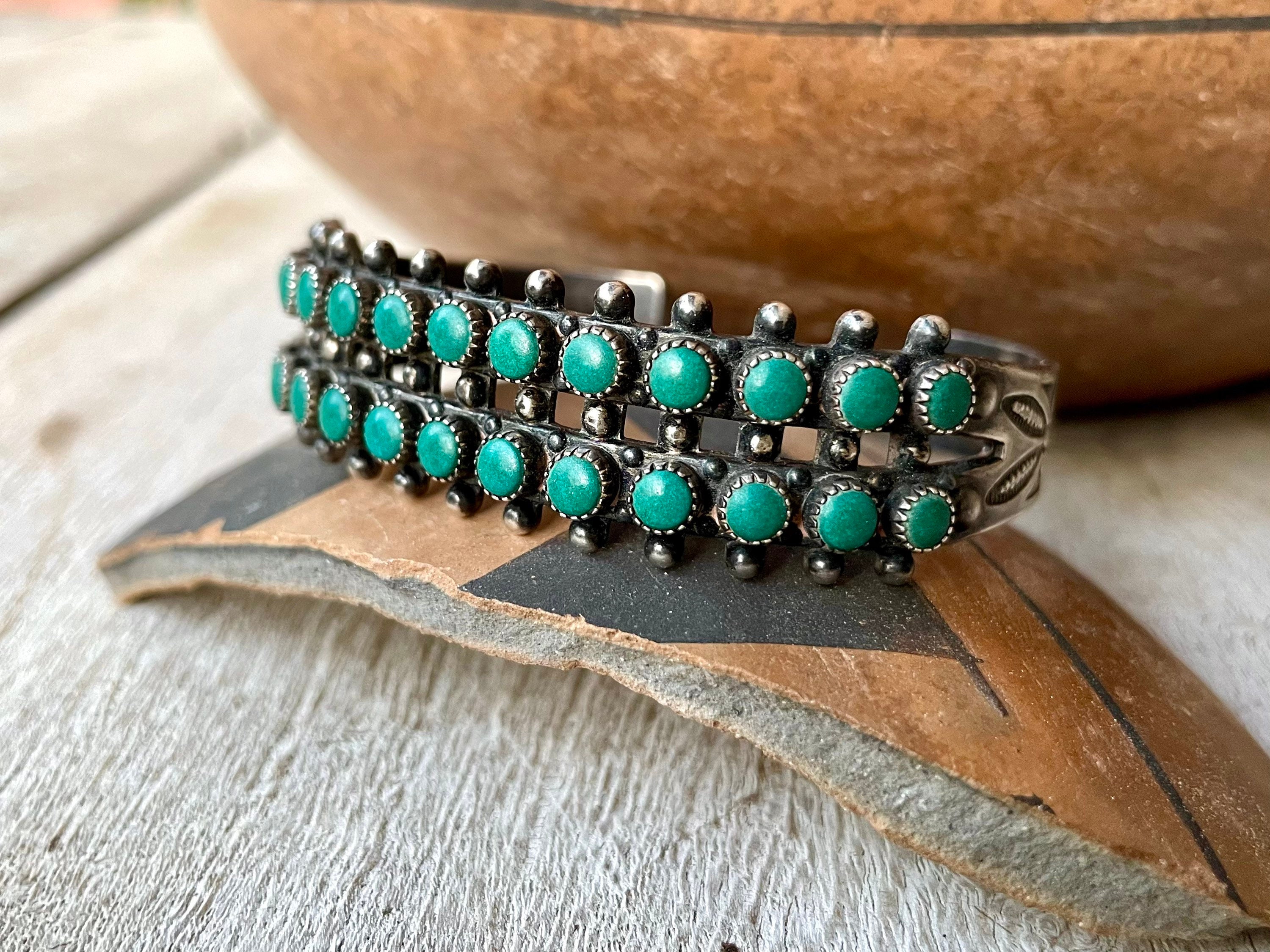 Fred Harvey Era Two Row Snake Eye Sterling Silver Block Turquoise Cuff