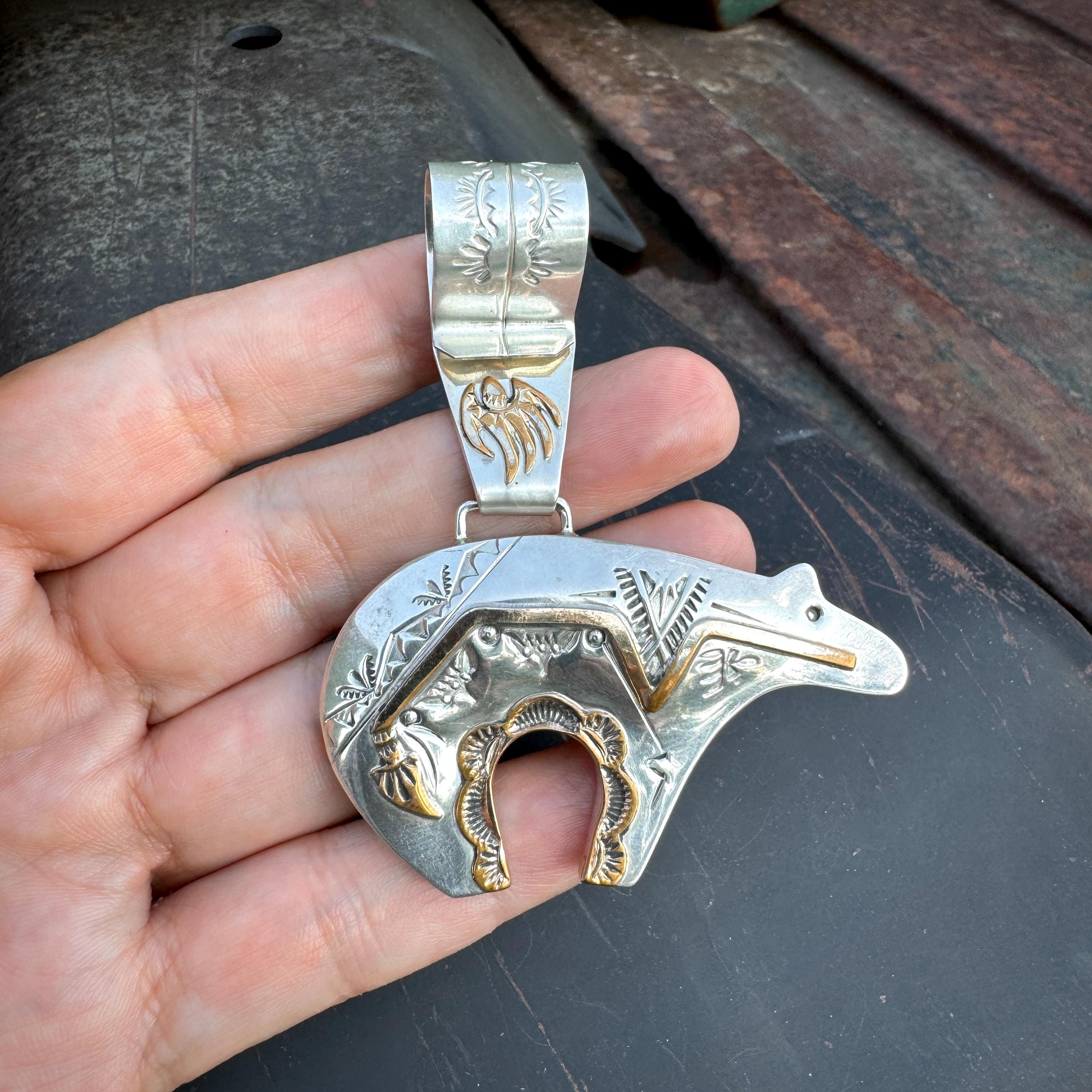 Huge Detailed Native American Navajo Sterling Silver Flask Pendant Huge! Huge Detailed Native American Navajo Sterling Silver Flask Pendant Huge!