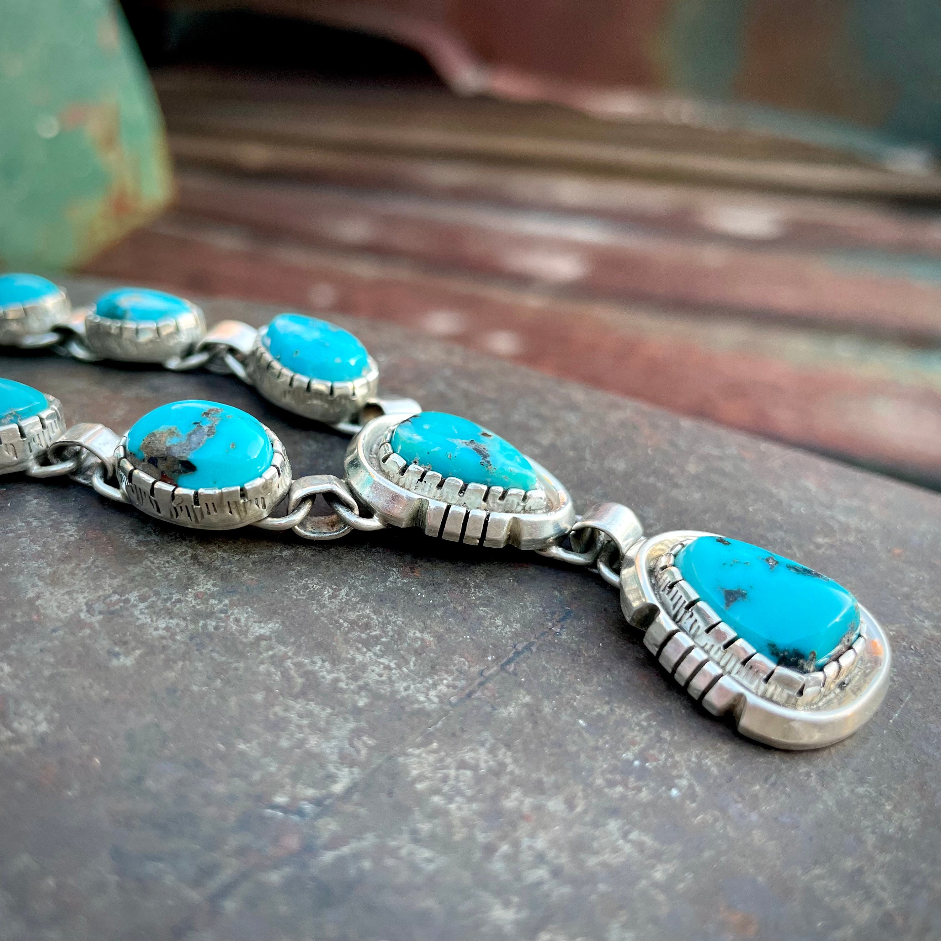 Important Ted Silversmith Vintage Native American Navajo Turquoise Sterling Silver Bracelet Important Ted Silversmith Vintage Native American Navajo Turquoise Sterling Silver Bracelet