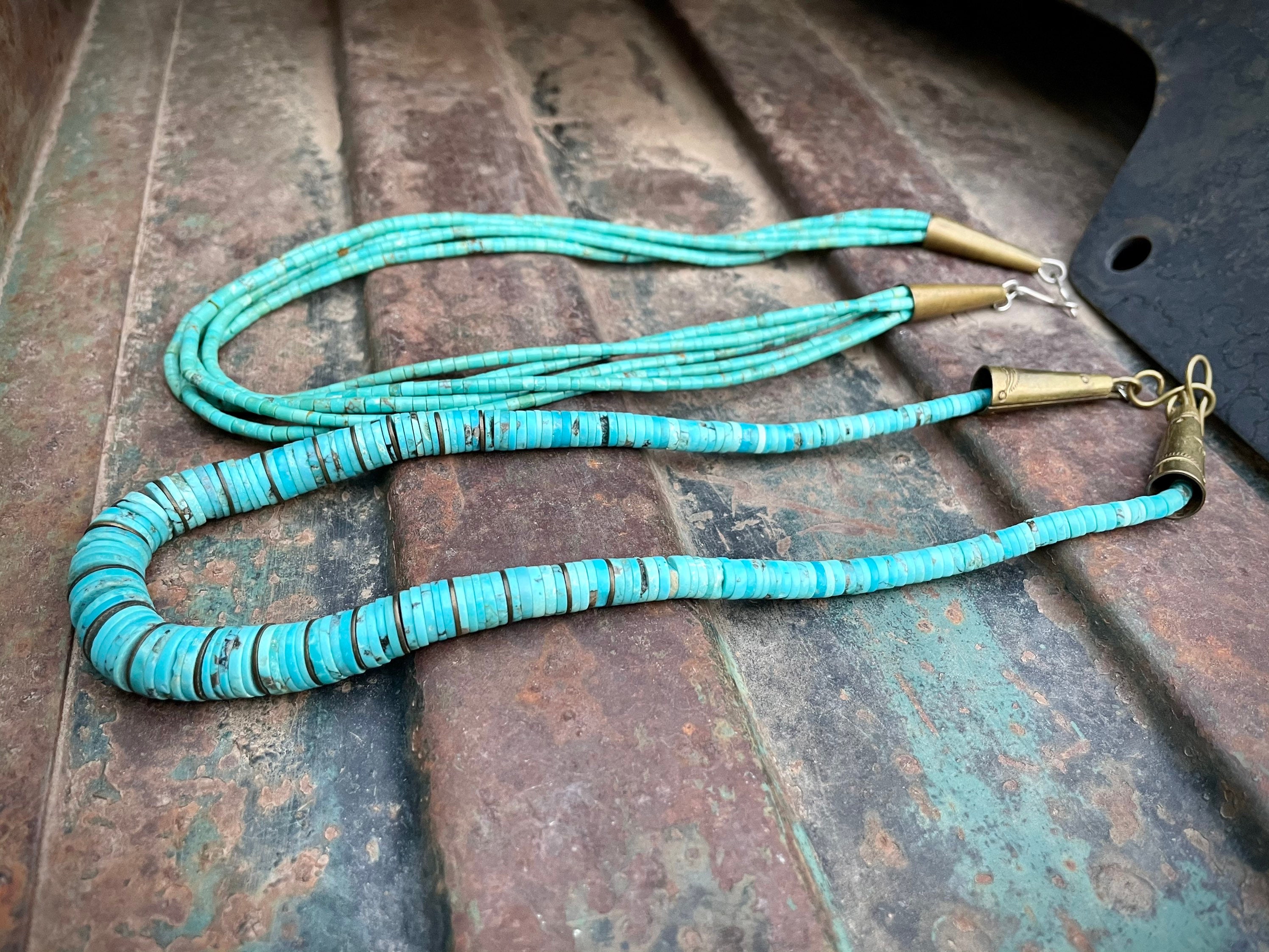 Native American Authentic Vintage Santo Domingo Tony Aguilar Sr Turquoise Brass Necklace Native American Authentic Vintage Santo Domingo Tony Aguilar Sr Turquoise Brass Necklace