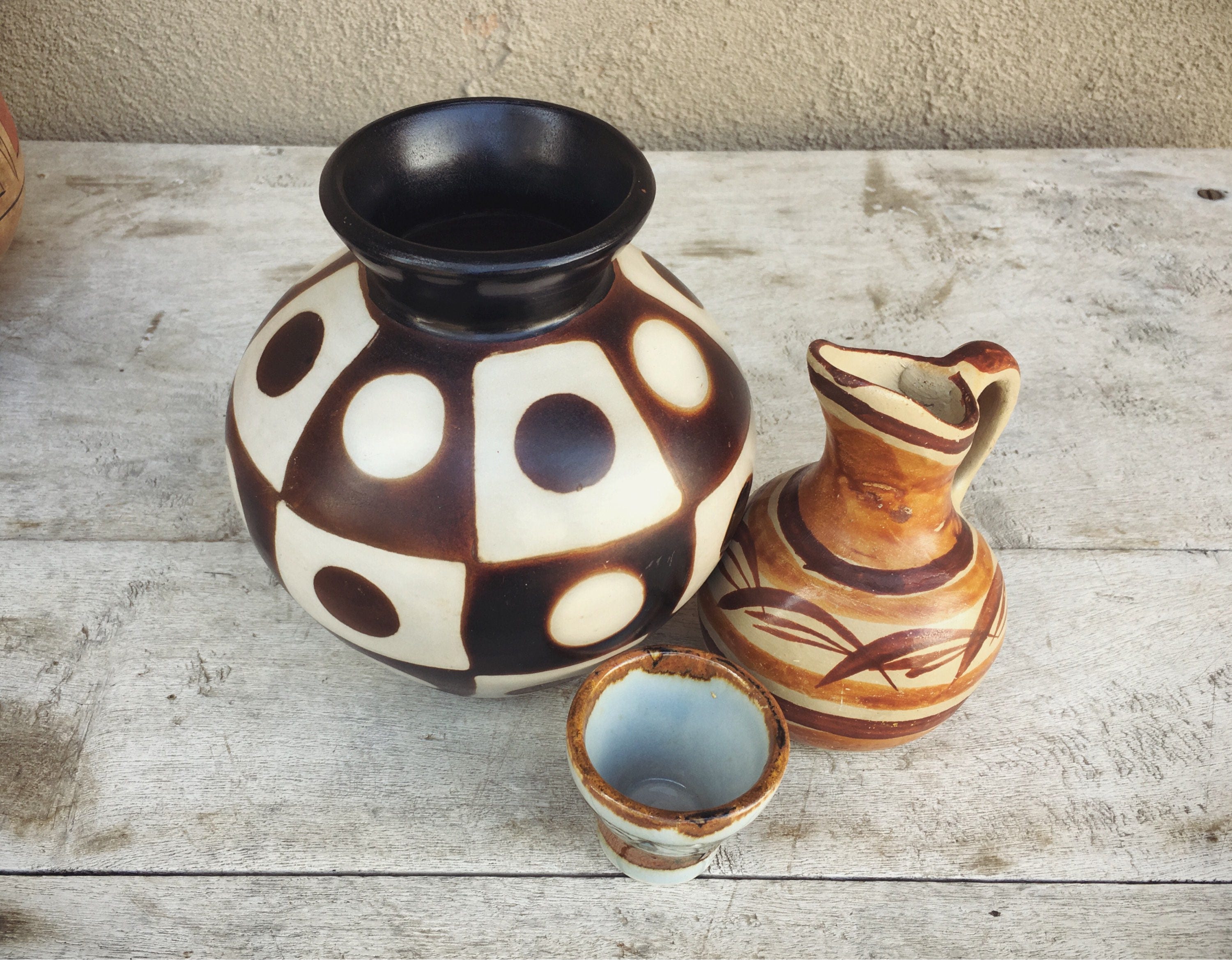 Collection of Earth Tone Pottery Vases, Mexican Pottery, Peruvian
