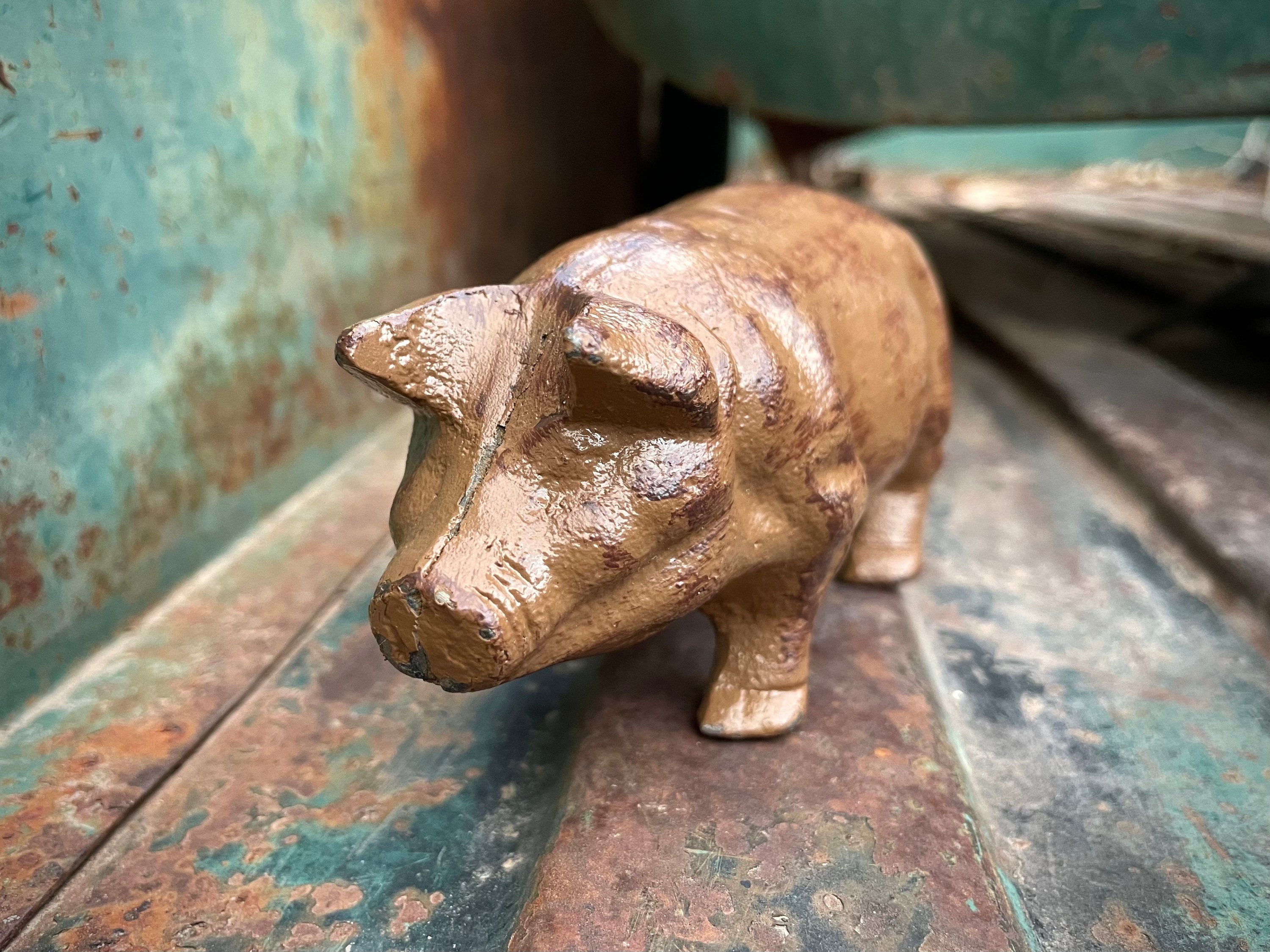 Small Cast Iron Door Stop Brown Pig Paperweight, Hog Gifts, Farm Animal ...