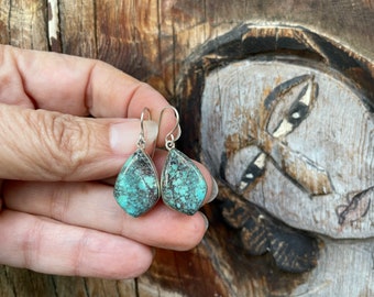 Cloud Mountain Turquoise Teardrop Dangle Earrings by Navajo Cathy Webster, Native American Jewelry