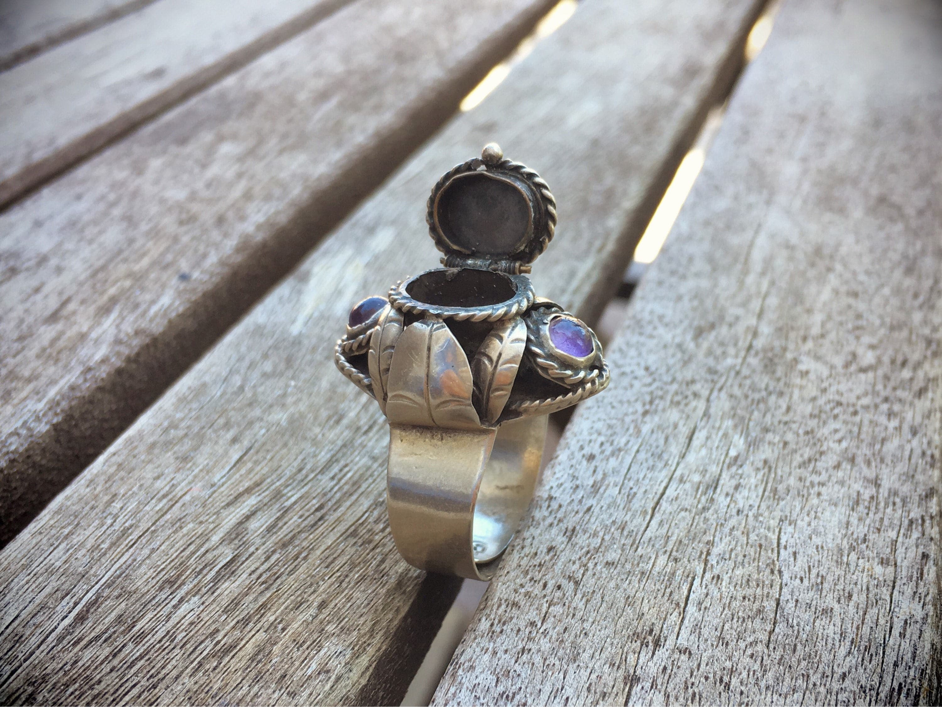 Vintage Taxco sterling silver amethyst poison ring Mexican Art Nouveau ...