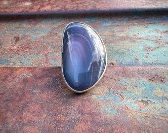 Sterling Silver Navajo Ring Approx Size 7.5, Possibly Purple Agate, Signed L