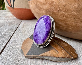 Navajo Gilbert Platero Sterling Silver Purple Charoite Ring Approx Size 8.5, Native American