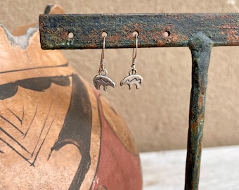 Tiny Silver Bear Dangle Earrings, Navajo Native American Style Jewelry Southwestern, Minimalist Animal, Adorable Gift for Friend Girlfriend