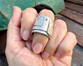 Wide Sterling Silver Band Approx Size 8.5, Sculptural Folded Metal Design